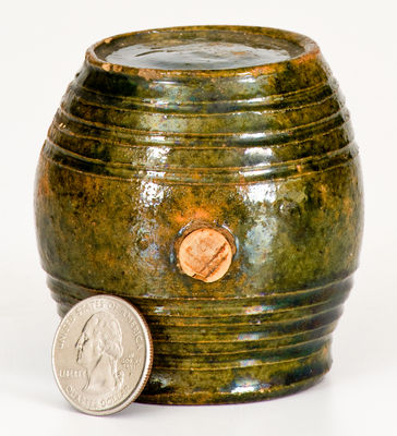 Diminutive Moravian Redware Rundlet w/ Copper Glaze, Salem, North Carolina, early 19th century