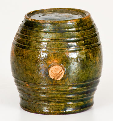 Extremely Rare Diminutive Moravian Redware Rundlet w/ Copper Glaze, Salem, North Carolina