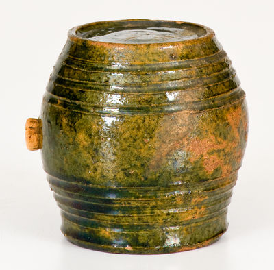 Extremely Rare Diminutive Moravian Redware Rundlet w/ Copper Glaze, Salem, North Carolina