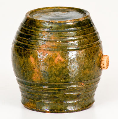 Extremely Rare Diminutive Moravian Redware Rundlet w/ Copper Glaze, Salem, North Carolina