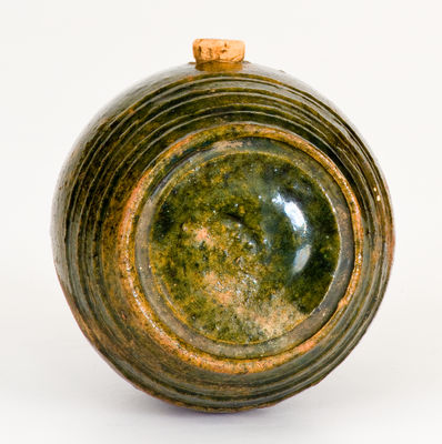 Extremely Rare Diminutive Moravian Redware Rundlet w/ Copper Glaze, Salem, North Carolina