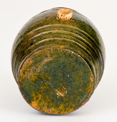 Extremely Rare Diminutive Moravian Redware Rundlet w/ Copper Glaze, Salem, North Carolina