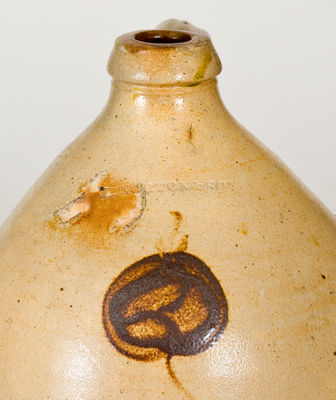 One-Gallon L. NORTON & SON (Bennington, VT) Stoneware Jug w/ Ochre Floral Decoration