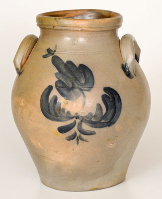 One-Gallon attrib. Abial Price, Middletown Point, NJ Stoneware Jar w/ Cobalt Floral Decoration