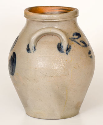 One-Gallon attrib. Abial Price, Middletown Point, NJ Stoneware Jar w/ Cobalt Floral Decoration