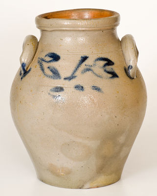 One-Gallon attrib. Abial Price, Middletown Point, NJ Stoneware Jar w/ Cobalt Floral Decoration