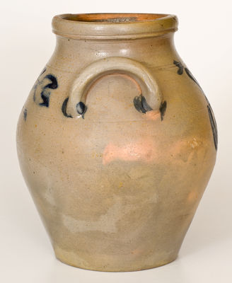One-Gallon attrib. Abial Price, Middletown Point, NJ Stoneware Jar w/ Cobalt Floral Decoration