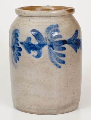 One-Gallon Philadelphia Stoneware Jar w/ Cobalt Floral Decoration