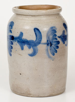 One-Gallon Philadelphia Stoneware Jar w/ Cobalt Floral Decoration