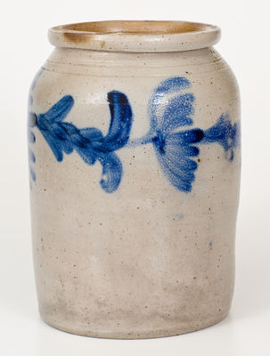 One-Gallon Philadelphia Stoneware Jar w/ Cobalt Floral Decoration