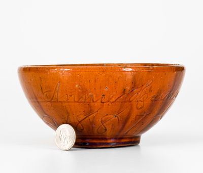 Fine Pennsylvania Redware Bowl Inscribed "Annie Haines / 1887," probably Philadelphia