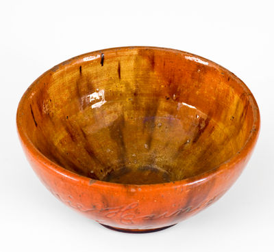 Fine Pennsylvania Redware Bowl Inscribed "Annie Haines / 1887," probably Philadelphia
