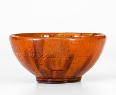 Fine Pennsylvania Redware Bowl Inscribed "Annie Haines / 1887," probably Philadelphia