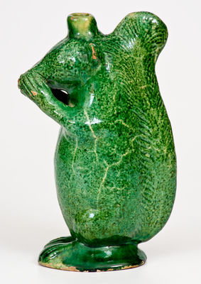 Outstanding Moravian Redware Squirrel Bottle w/ Copper Glaze, Salem, NC