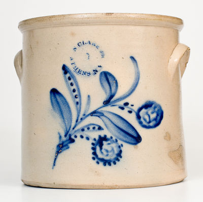 Two-Gallon N CLARK JR / ATHENS NY Stoneware Crock w/ Cobalt Floral Decoration