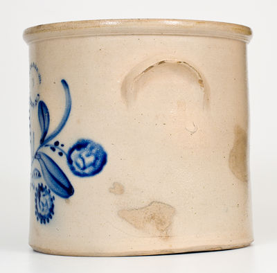 Two-Gallon N CLARK JR / ATHENS NY Stoneware Crock w/ Cobalt Floral Decoration