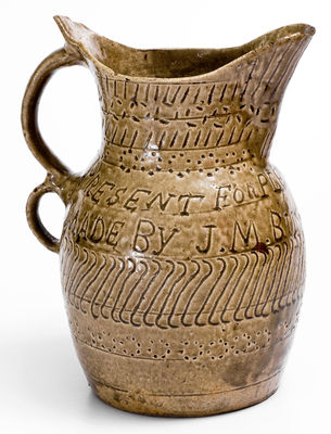 Highly Important Stoneware Presentation Pitcher by African-American Potter James M. Bussel, Georgia, 1872