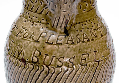 Highly Important Stoneware Presentation Pitcher by African-American Potter James M. Bussel, Georgia, 1872