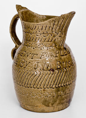 Highly Important Stoneware Presentation Pitcher by African-American Potter James M. Bussel, Georgia, 1872