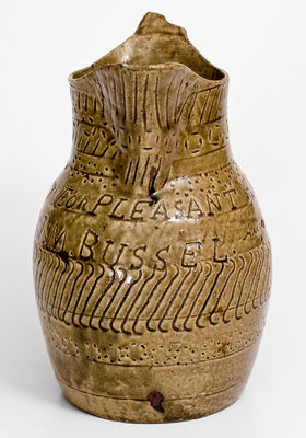 Highly Important Stoneware Presentation Pitcher by African-American Potter James M. Bussel, Georgia, 1872