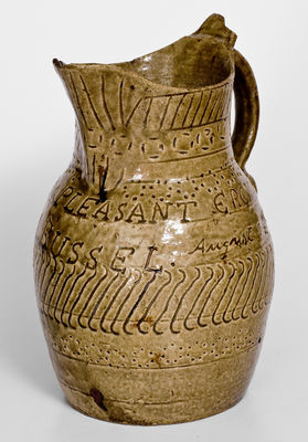Highly Important Stoneware Presentation Pitcher by African-American Potter James M. Bussel, Georgia, 1872
