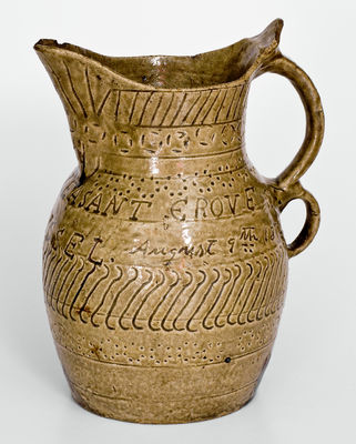 Highly Important Stoneware Presentation Pitcher by African-American Potter James M. Bussel, Georgia, 1872