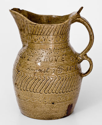 Highly Important Stoneware Presentation Pitcher by African-American Potter James M. Bussel, Georgia, 1872