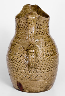 Highly Important Stoneware Presentation Pitcher by African-American Potter James M. Bussel, Georgia, 1872