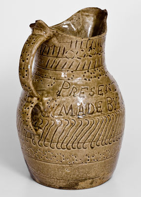 Highly Important Stoneware Presentation Pitcher by African-American Potter James M. Bussel, Georgia, 1872
