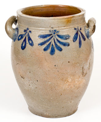 Fine Four-Gallon Manhattan, NY Stoneware Jar with Incised Floral Decoration