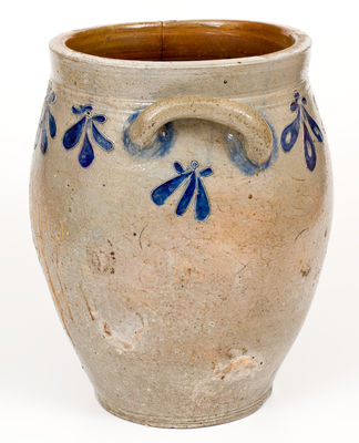 Fine Four-Gallon Manhattan, NY Stoneware Jar with Incised Floral Decoration