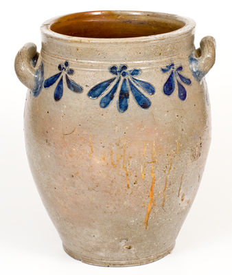 Fine Four-Gallon Manhattan, NY Stoneware Jar with Incised Floral Decoration