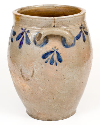 Fine Four-Gallon Manhattan, NY Stoneware Jar with Incised Floral Decoration