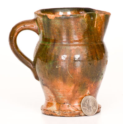 Small-Sized Shenandoah Valley Multi-Glazed Redware Cream Pitcher, attrib. S. Bell & Sons, Strasburg