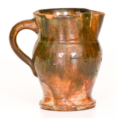 Small-Sized Shenandoah Valley Multi-Glazed Redware Cream Pitcher, attrib. S. Bell & Sons, Strasburg