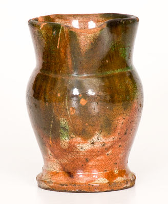 Small-Sized Shenandoah Valley Multi-Glazed Redware Cream Pitcher, attrib. S. Bell & Sons, Strasburg
