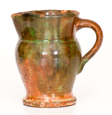 Small-Sized Shenandoah Valley Multi-Glazed Redware Cream Pitcher, attrib. S. Bell & Sons, Strasburg