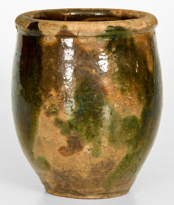 Shenandoah Valley Multi-Glazed Redware Jar, attrib. S. Bell & Sons, Strasburg, Virginia