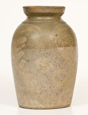 Attrib. George N. Fulton (Alleghany County, VA) Stoneware Jar w/ Elaborate White Slip Decoration