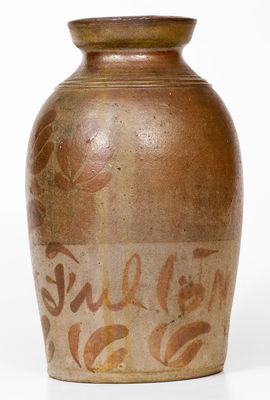 Large-Sized "G.N. Fulton" Virginia Stoneware Canning Jar w/ Elaborate Manganese Decoration