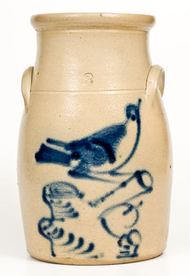 Fine Ballardvale, MA Stoneware Churn with Cobalt Bird-on-Stump Decoration