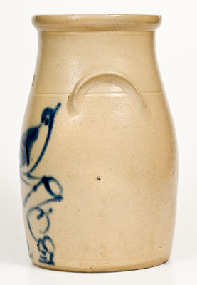 Fine Ballardvale, MA Stoneware Churn with Cobalt Bird-on-Stump Decoration