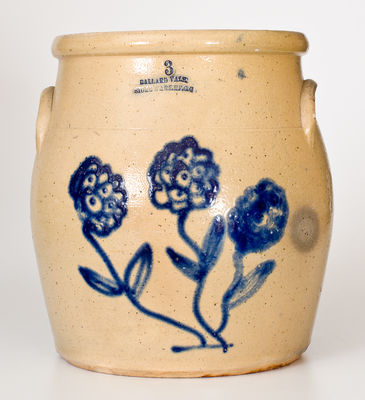 Three-Gallon Ballardvale, Massachusetts Stoneware Jar w/ Elaborate Cobalt Floral Decoration