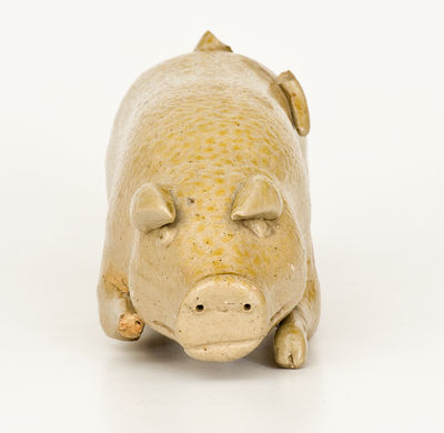 Salt-Glazed Stoneware Pig Flask, Midwestern origin, circa 1885