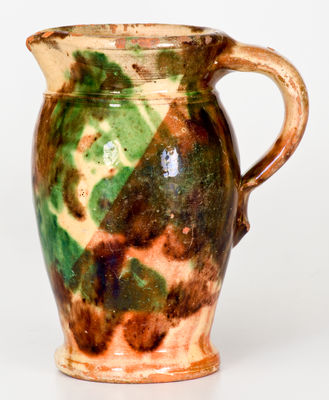 Fine Multi-Glazed Shenandoah Valley Redware Pitcher, Strasburg, VA, circa 1890