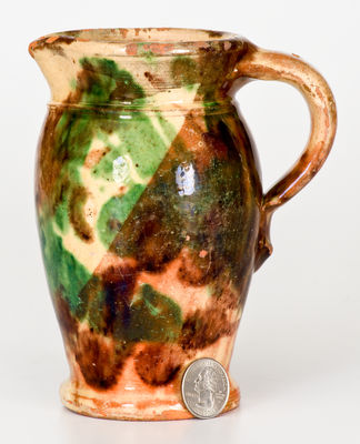 Fine Multi-Glazed Shenandoah Valley Redware Pitcher, Strasburg, VA, circa 1890
