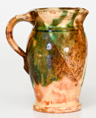 Fine Multi-Glazed Shenandoah Valley Redware Pitcher, Strasburg, VA, circa 1890