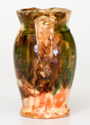 Fine Multi-Glazed Shenandoah Valley Redware Pitcher, Strasburg, VA, circa 1890