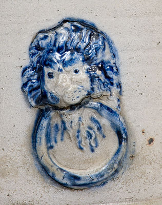 Outstanding Stoneware Flowerpot with Applied Lion Head, Horse, and Dog Decoration