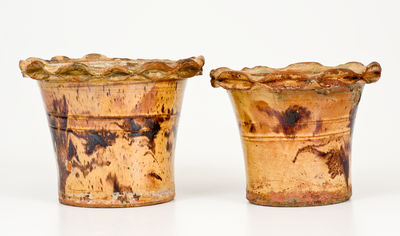 Lot of Two: Redware Flowerpots attrib. Anthony Bacher / Baecher (Thurmont, MD)